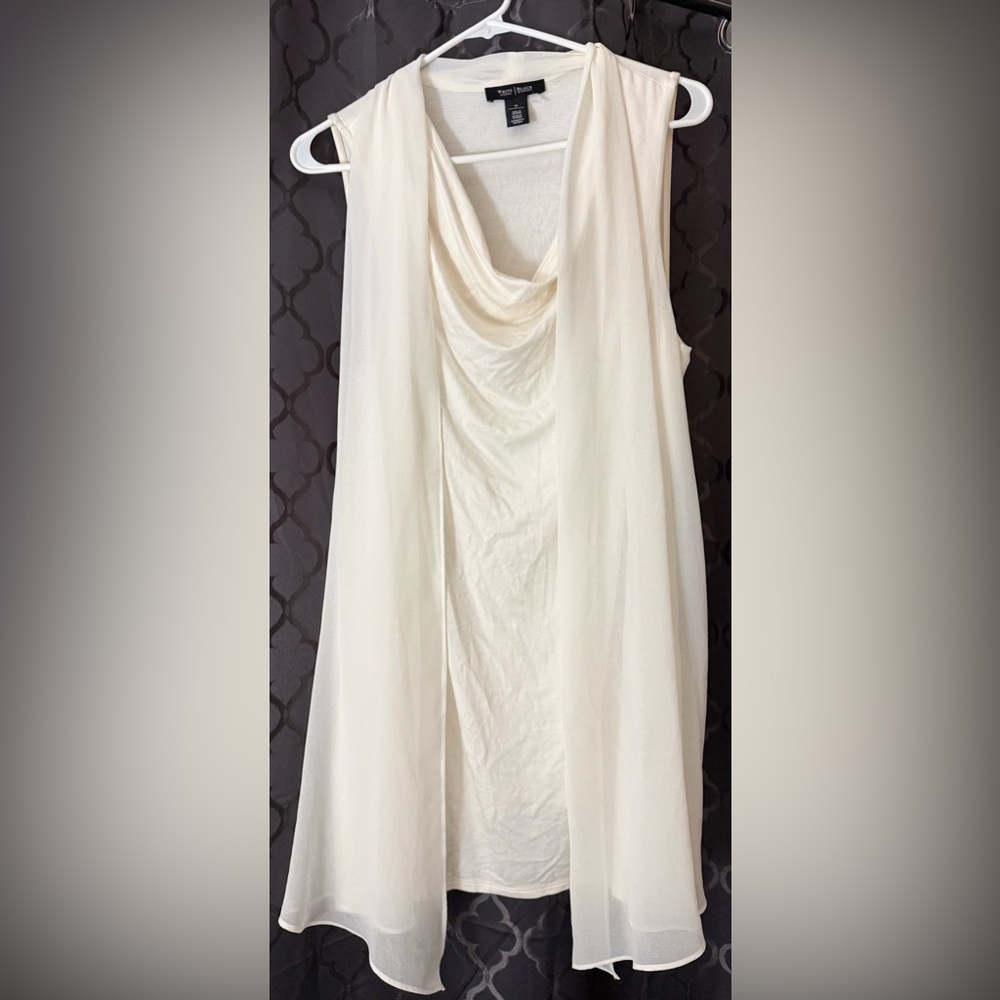 WHBM Cream Sleeveless Drape Neck Sheer Overlay Mini Womens Dress M - Picture 1 of 5